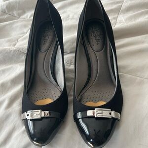 Life Stride Black Heels with Silver Buckle